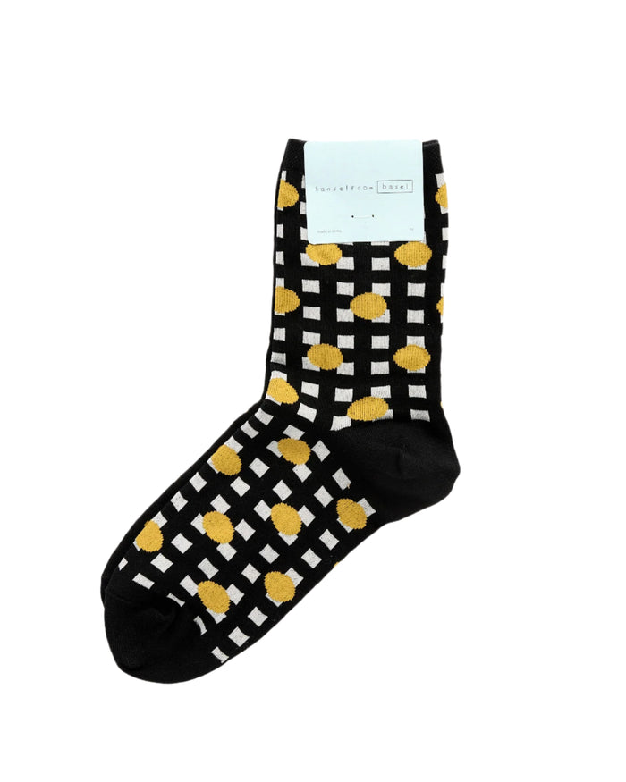 Lines and Dots Adult Crew Socks in Black by Hansel from Basel