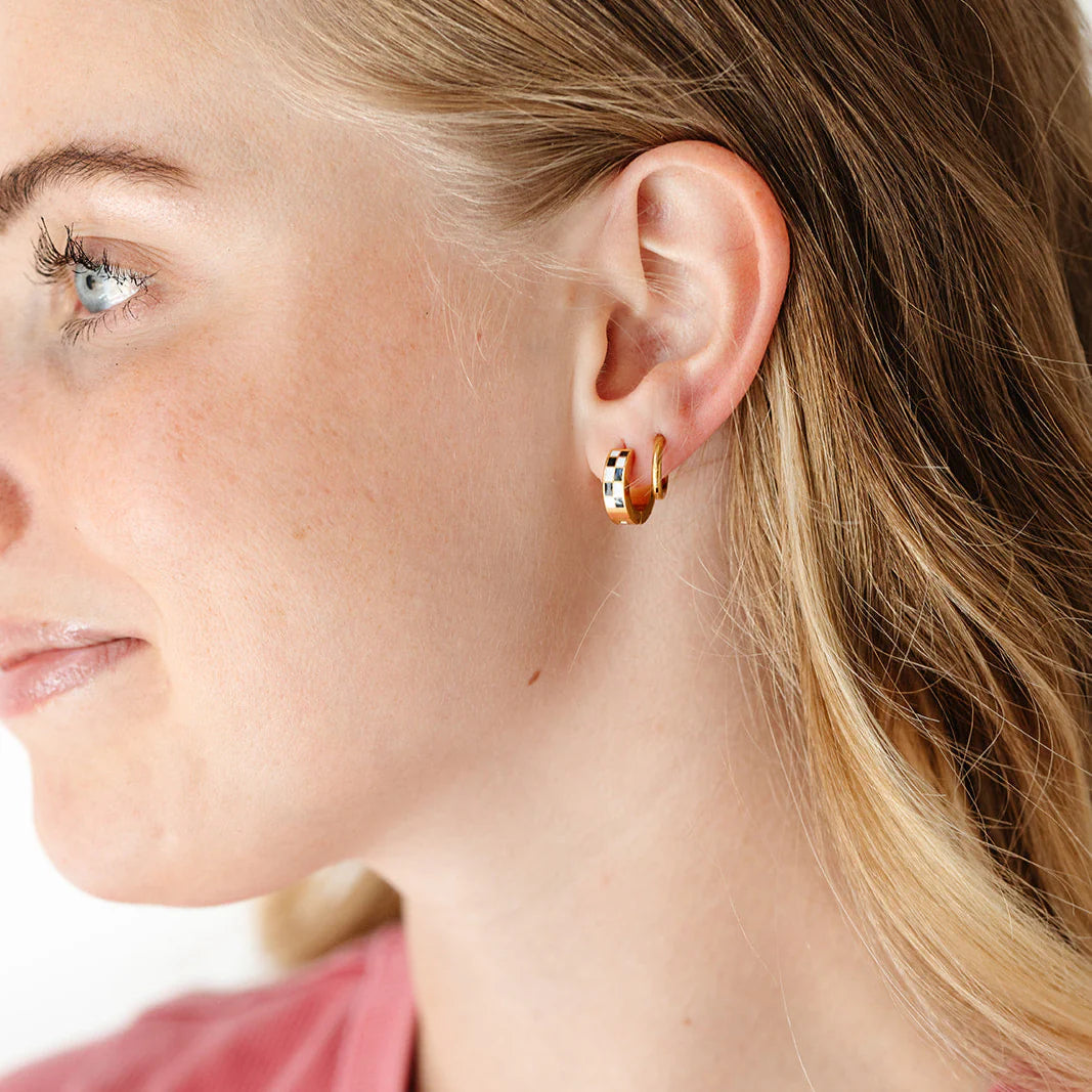 Checkered Huggie Earrings