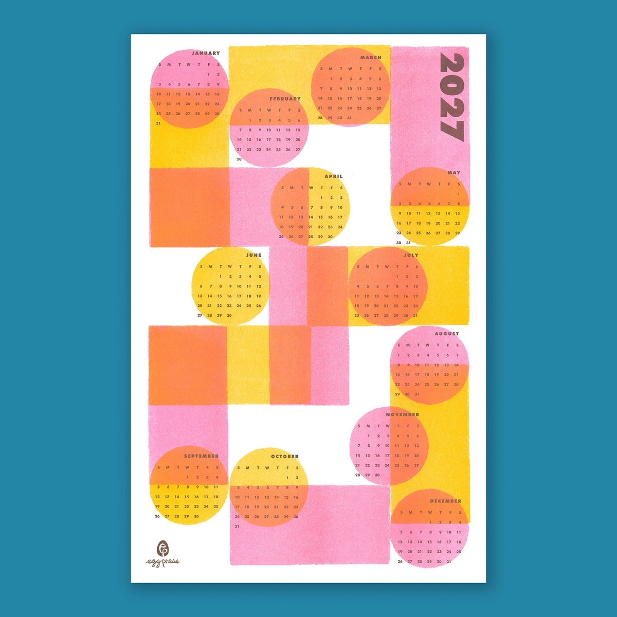 Geometric 2027  Risograph Print Calendar