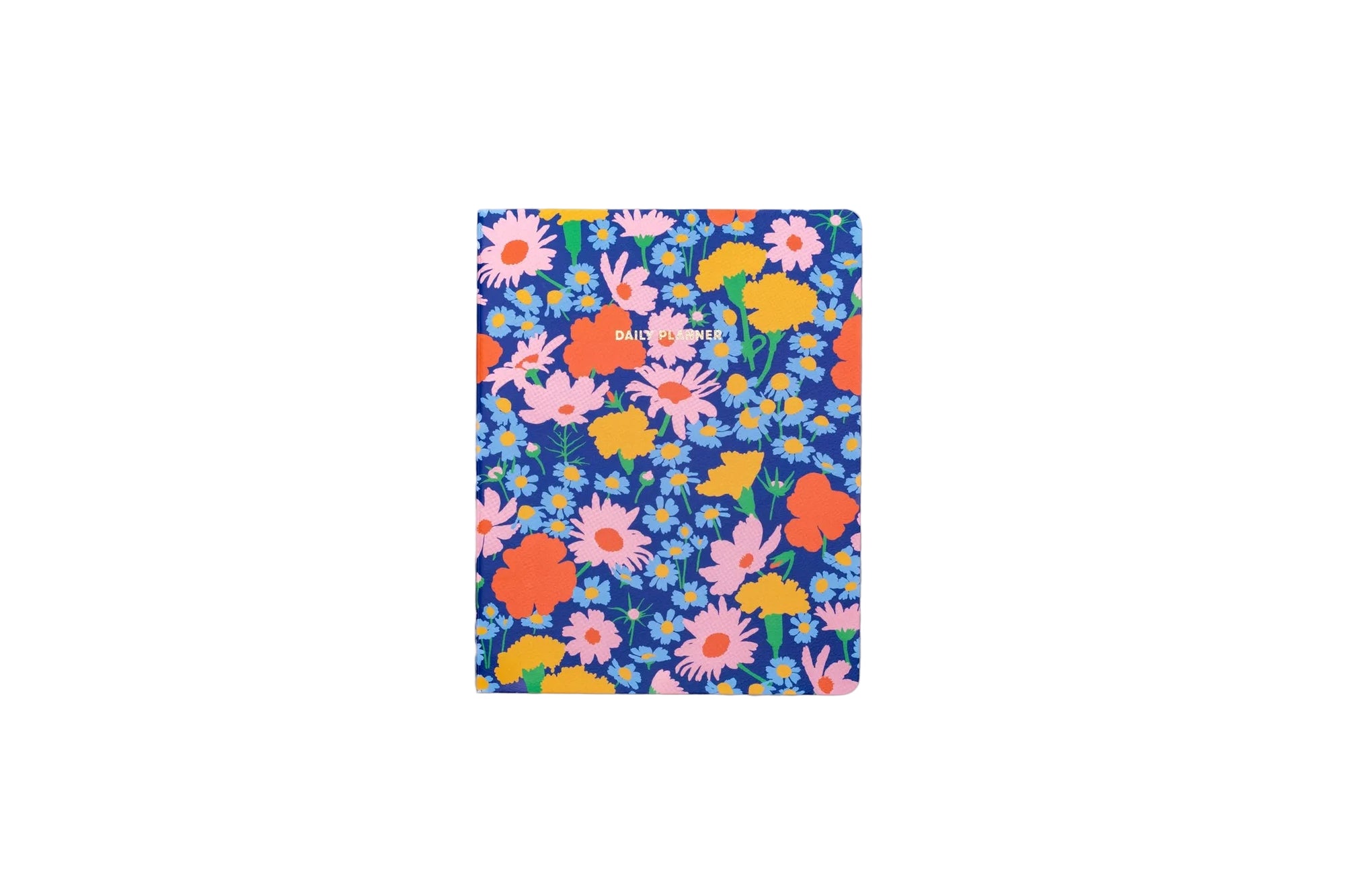 Floral-patterned notebook on a gray background