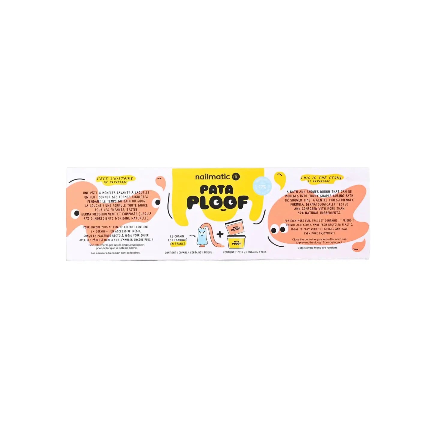 Product packaging for 'Pata Ploof', a bath and shower slime, with colorful design on a white background.