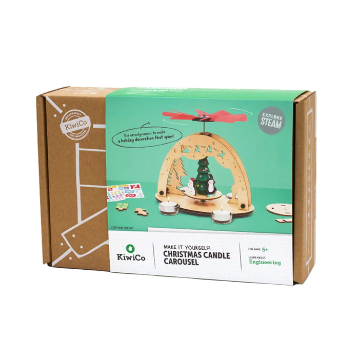 KiwiCo Christmas candle carousel kit packaging on a white background