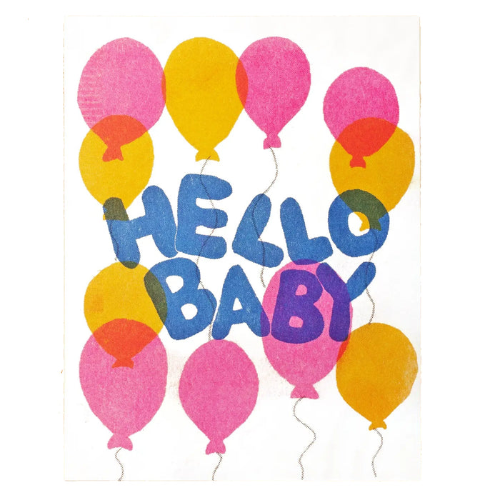 Hello Baby Balloons Risograph Greeting Card by Alphabet Studios