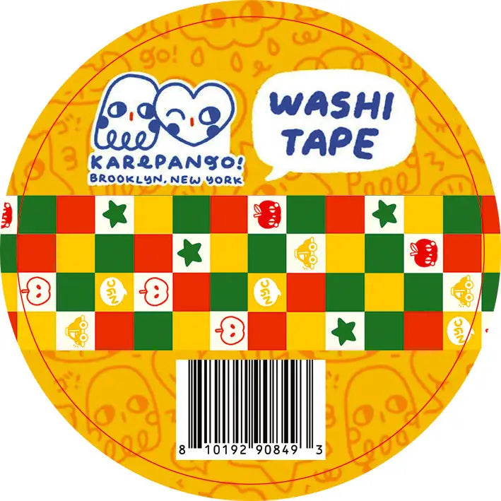 Apple &amp; Stars Green/Red/Yellow Grid Washi Tape