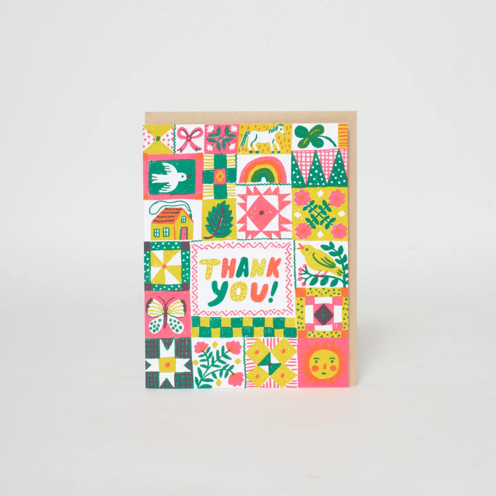 Folk Quilt Thanks Greeting Card By Phoebe Wahl
