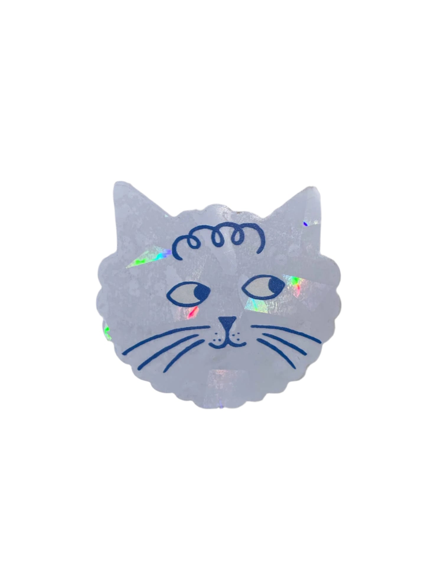 Cat-shaped sticker with blue outline on a white background