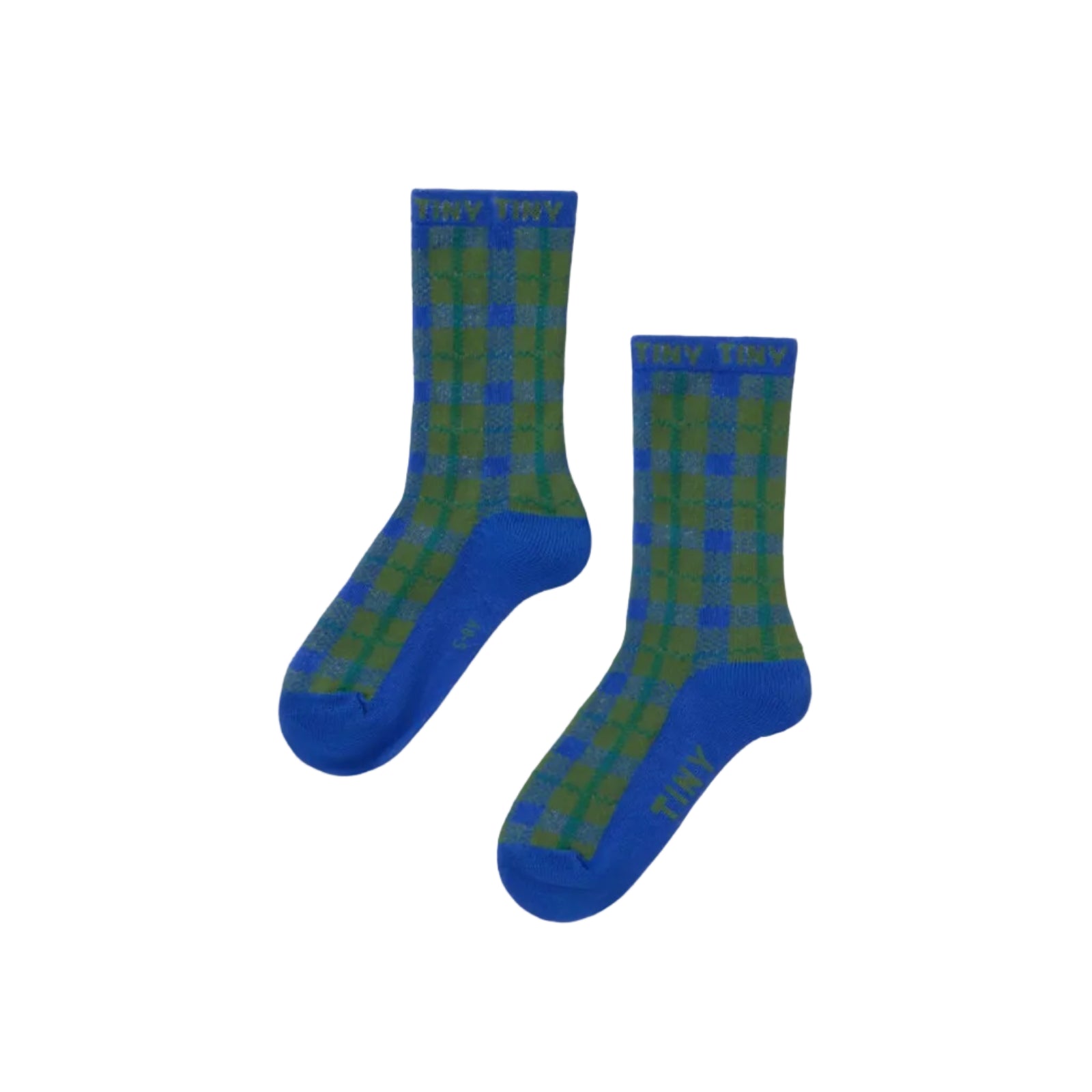 Blue Check Medium Length Kids Socks