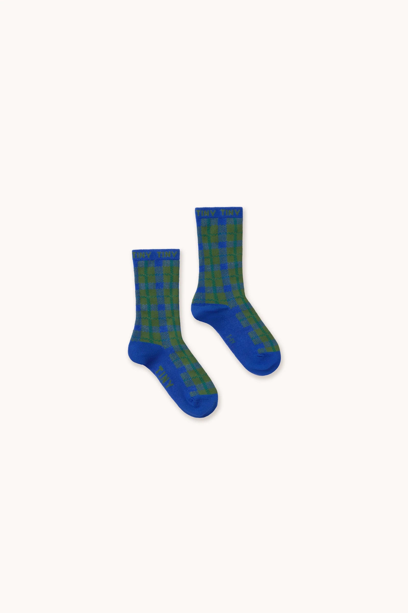 Blue Check Medium Length Kids Socks