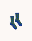 Blue Check Medium Length Kids Socks