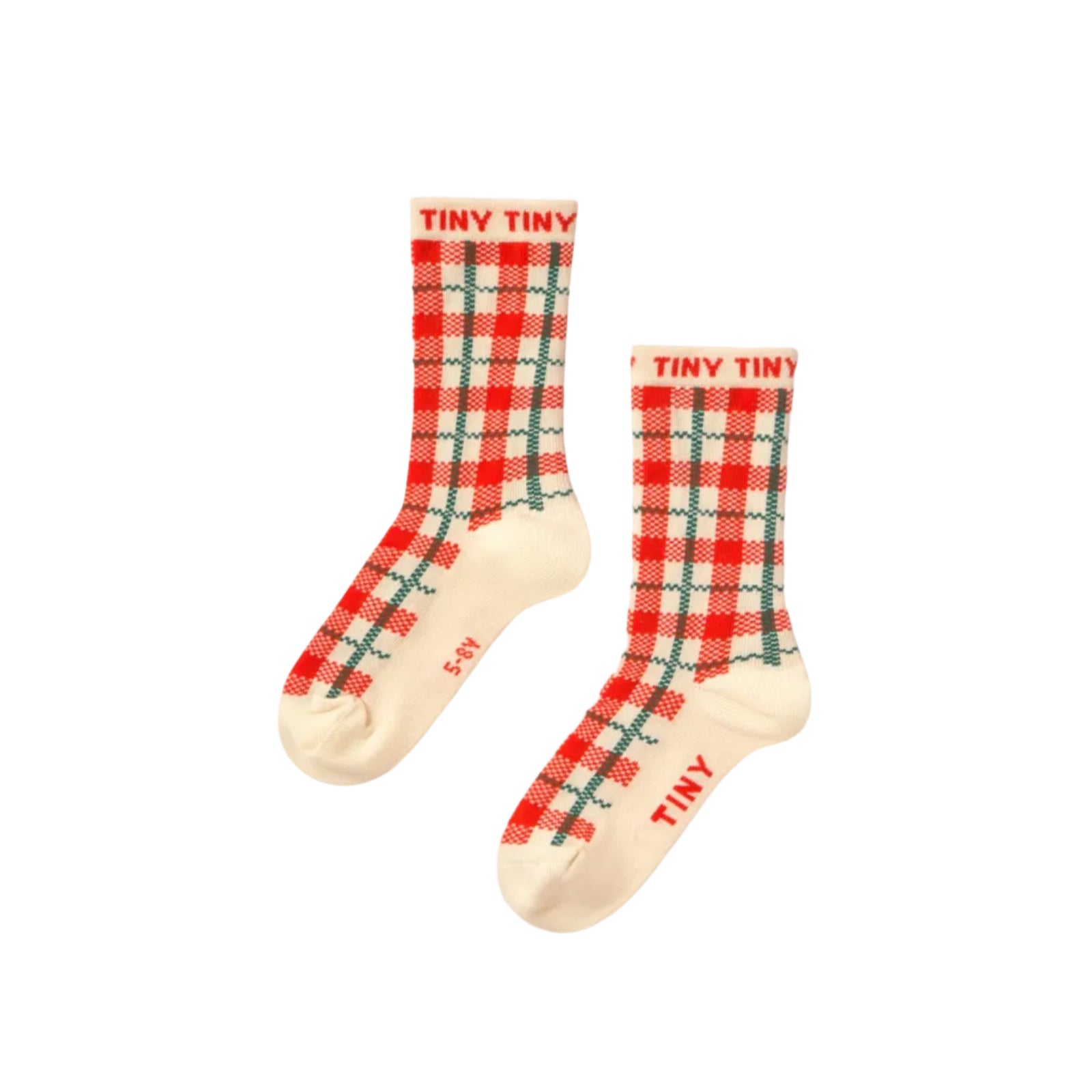 Cream Plaid Medium Length Kids Socks
