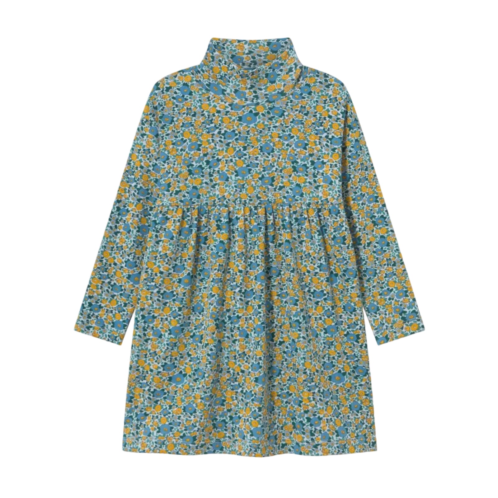 Flower Pattern Rib Mockneck Dress