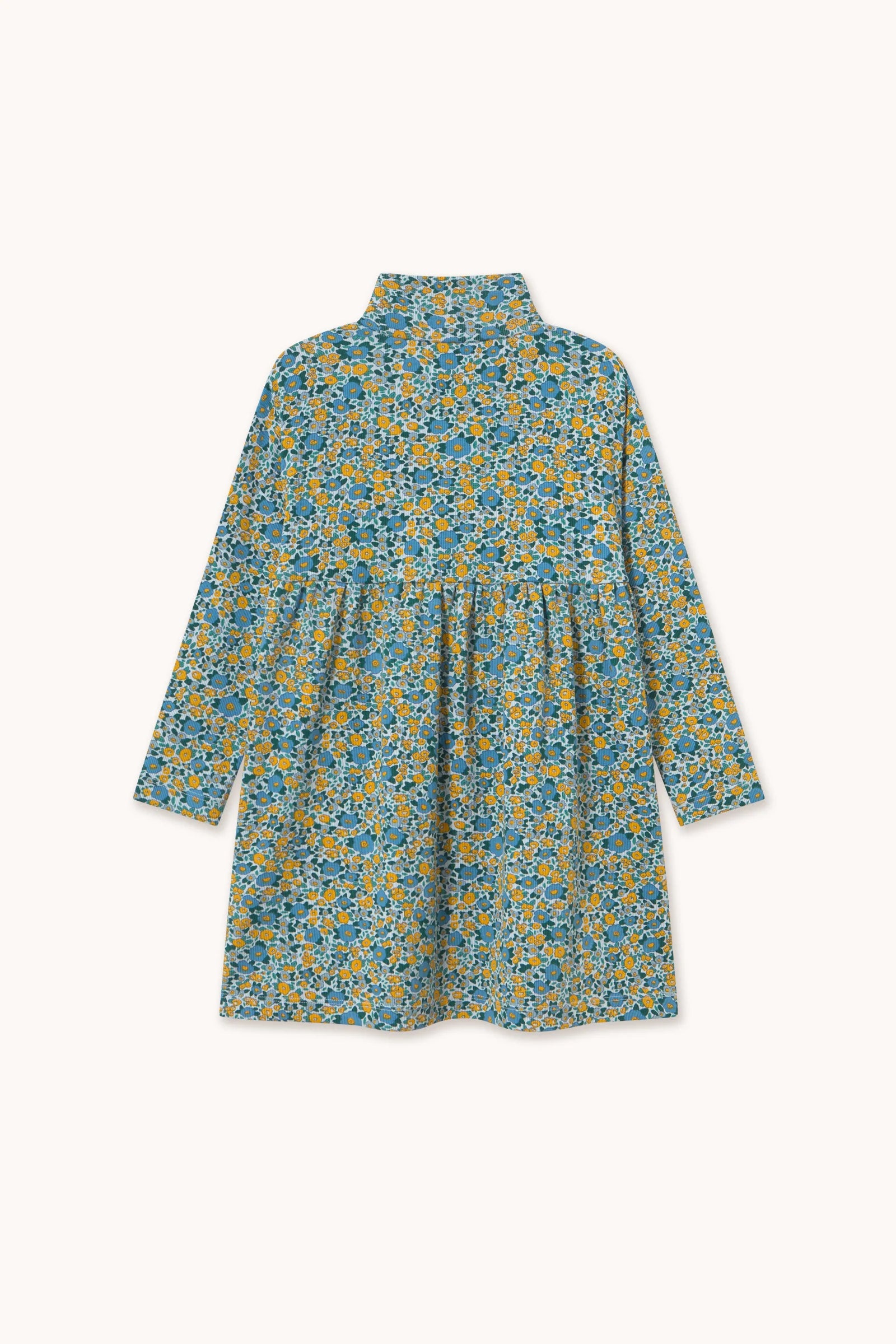 Flower Pattern Rib Mockneck Dress
