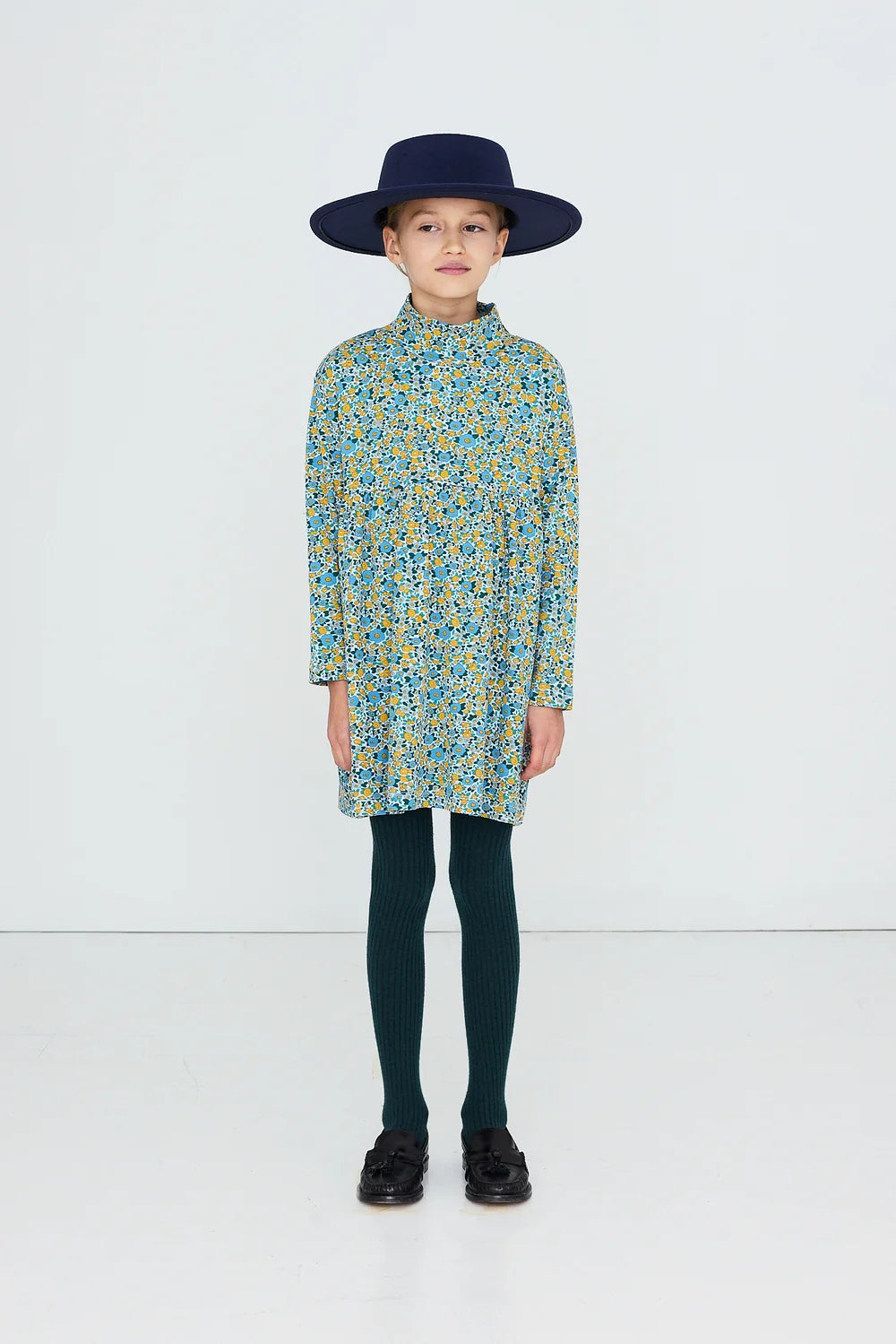 Flower Pattern Rib Mockneck Dress