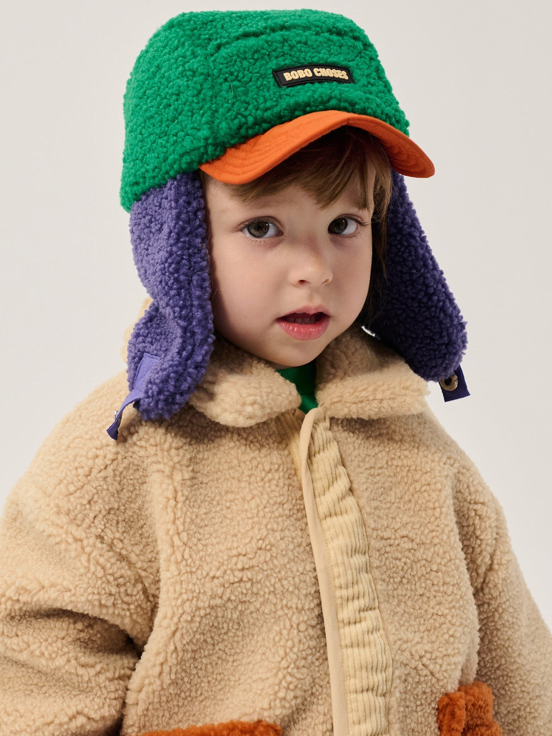 Purple/Green Color Block Sheepskin Baby Chapka