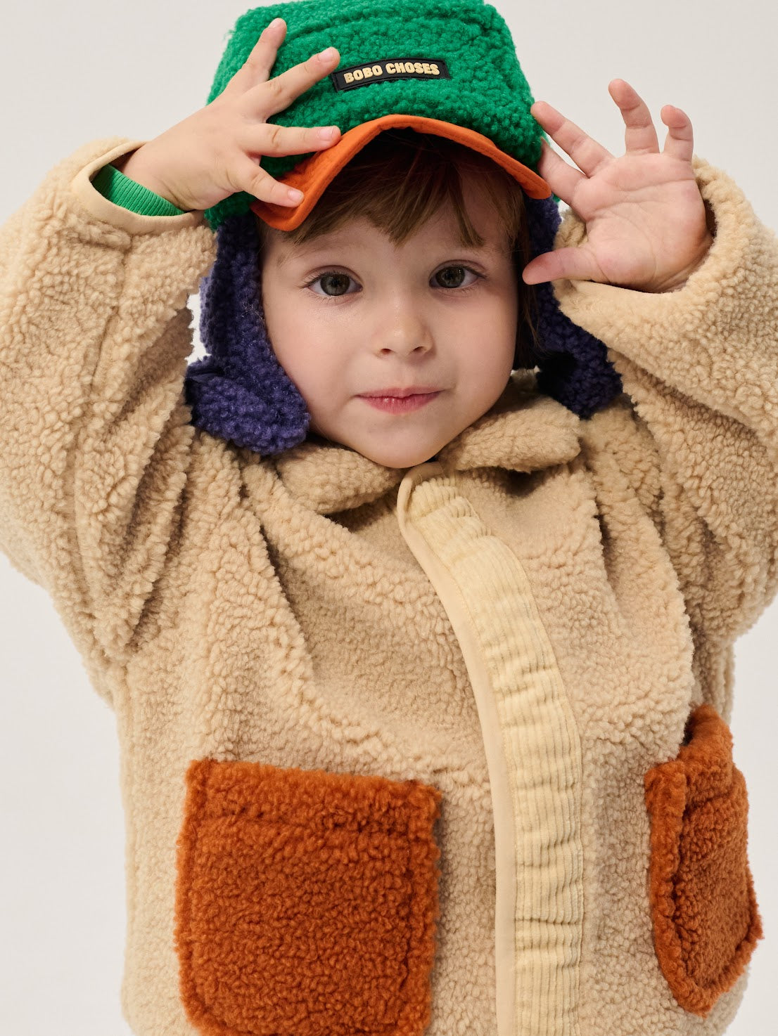 Purple/Green Color Block Sheepskin Baby Chapka