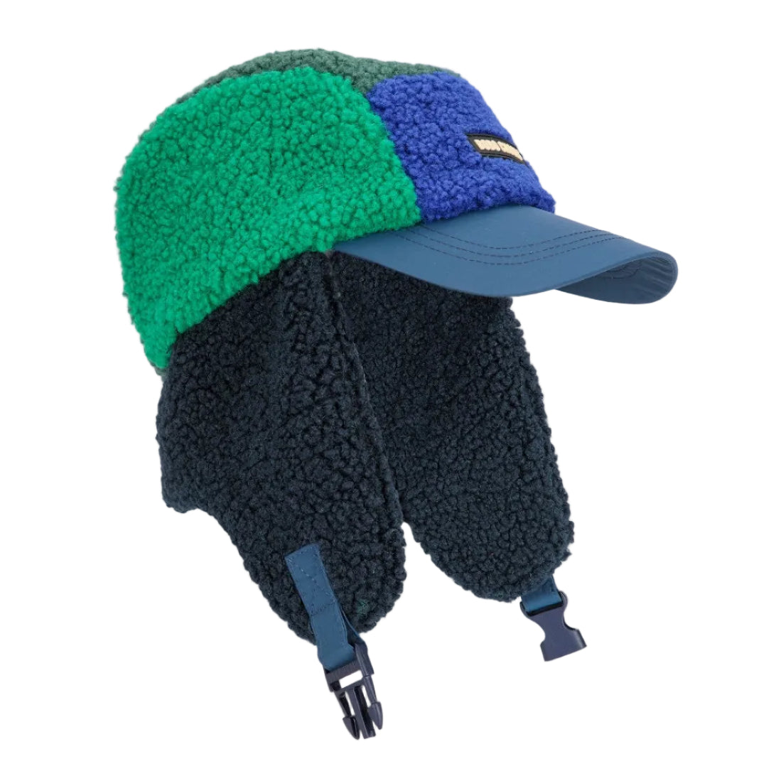 Navy/Green Color Block Sheepskin Chapka
