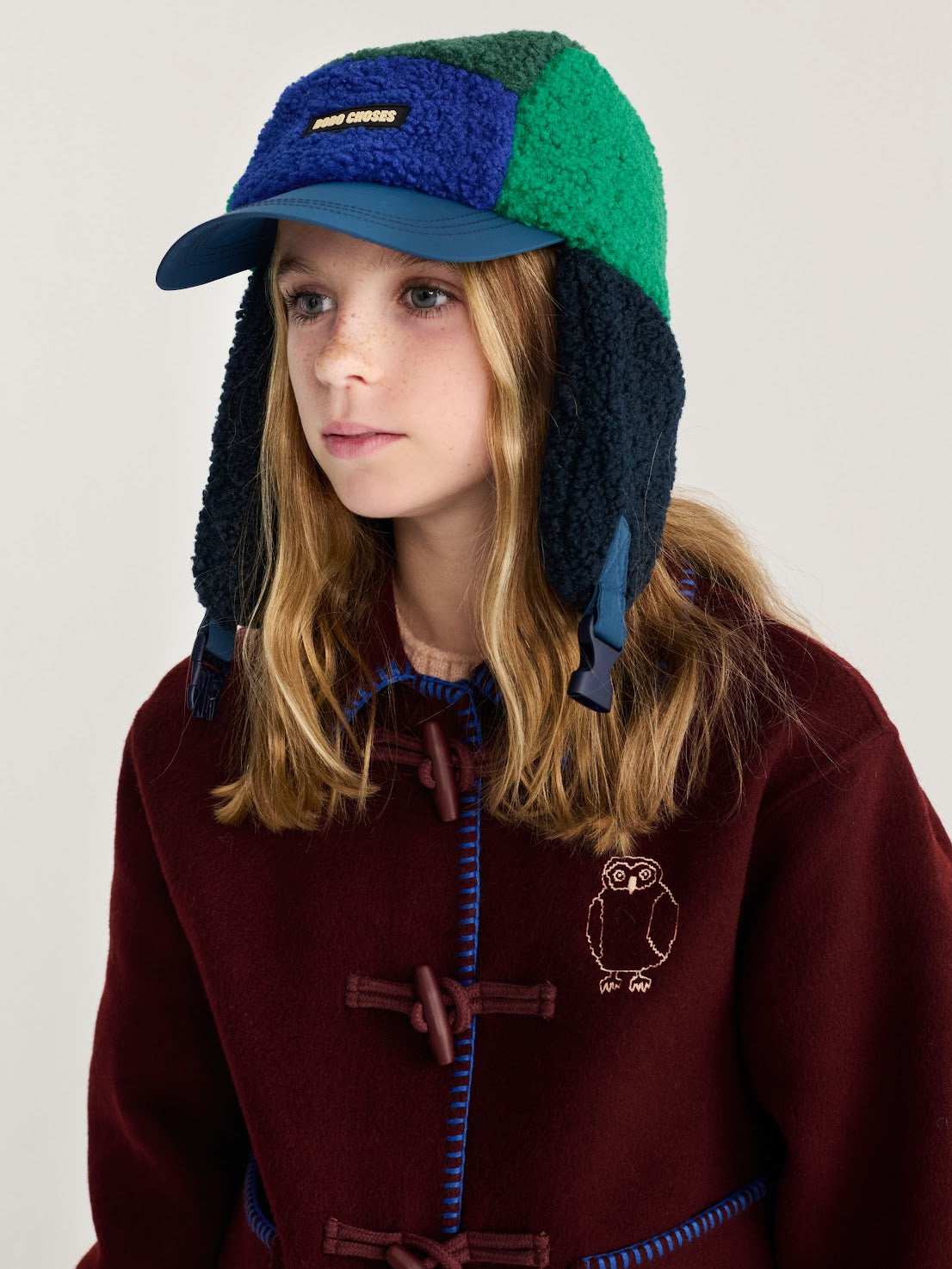 Navy/Green Color Block Sheepskin Chapka