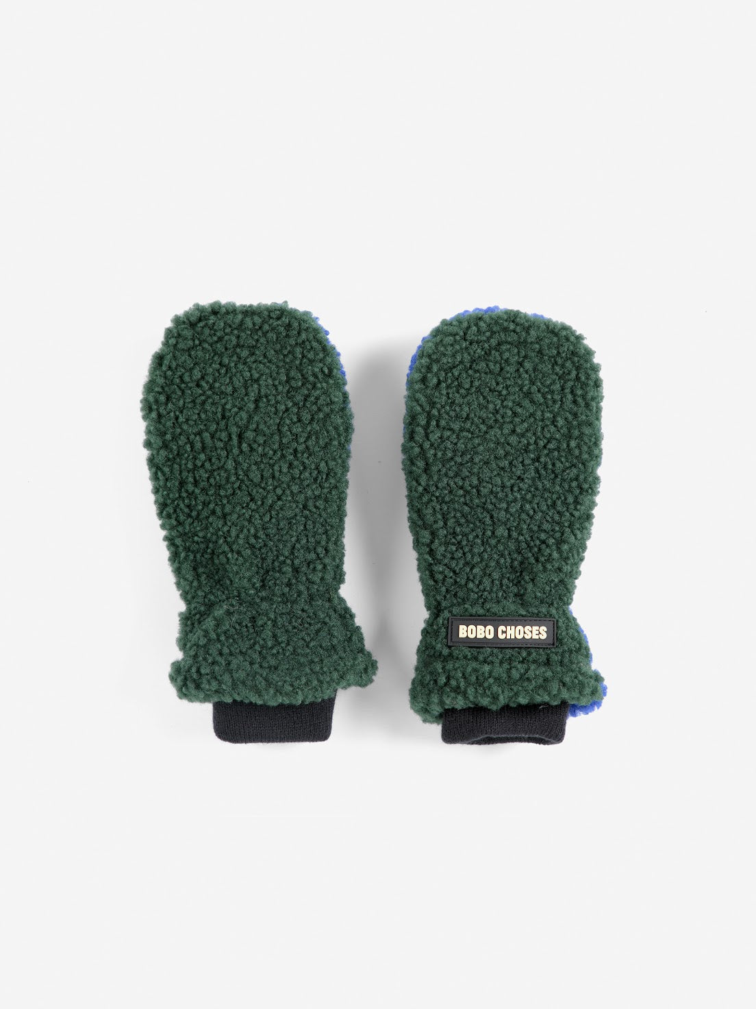 Navy/Green Color Block Sheepskin Mittens