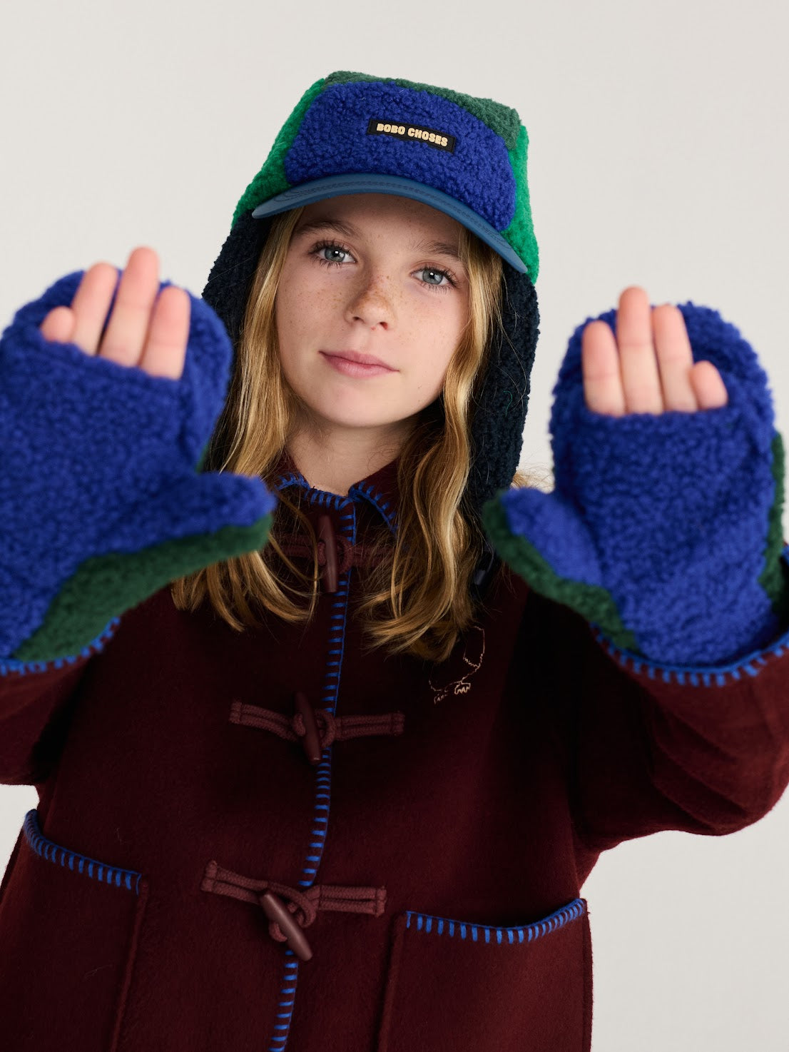 Navy/Green Color Block Sheepskin Chapka