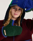 Navy/Green Color Block Sheepskin Mittens