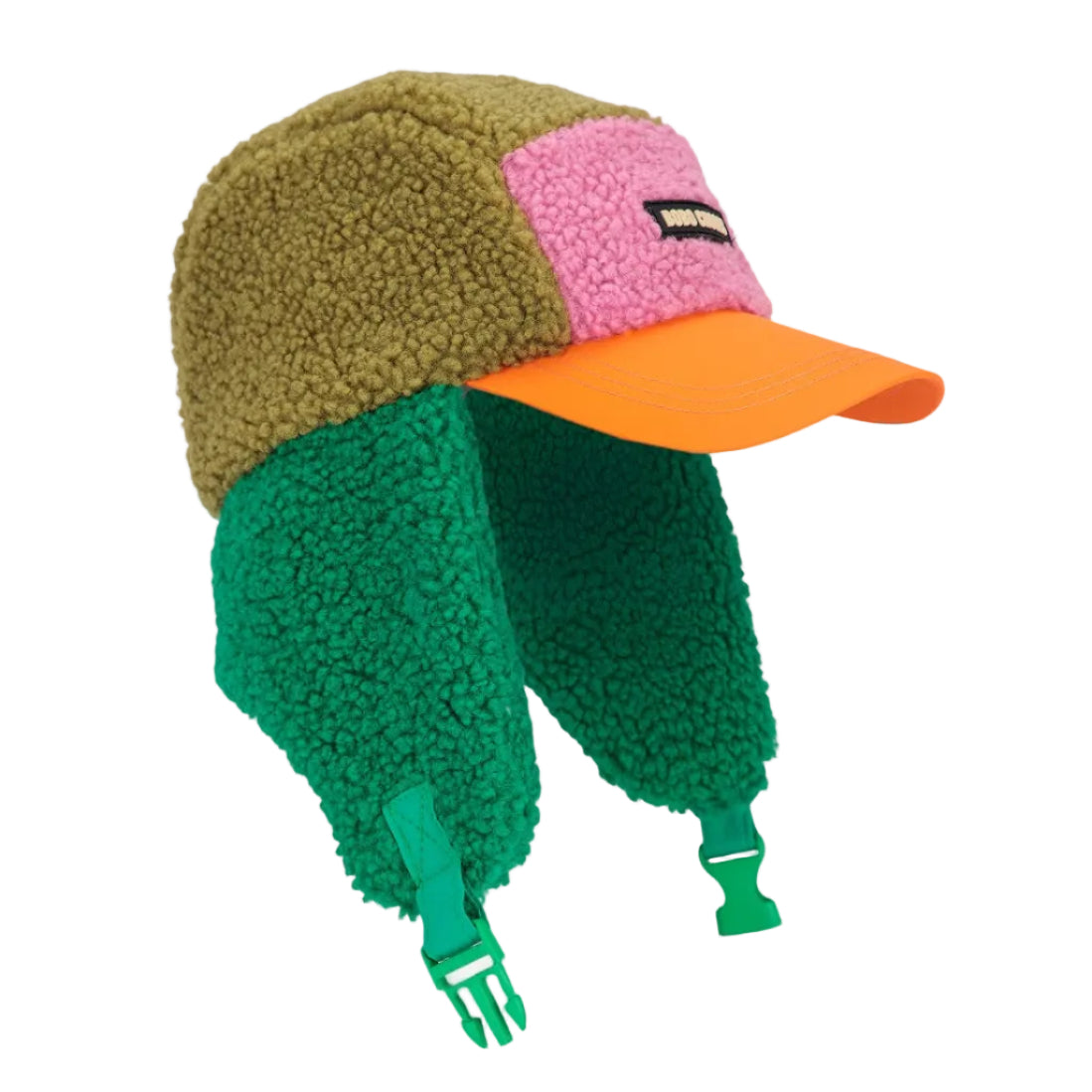 Green/Pink Color Block Sheepskin Chapka