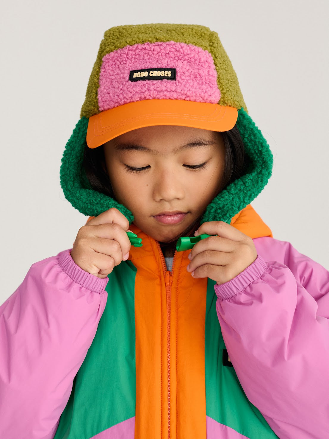 Green/Pink Color Block Sheepskin Chapka