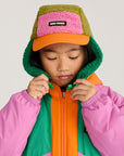 Green/Pink Color Block Sheepskin Chapka