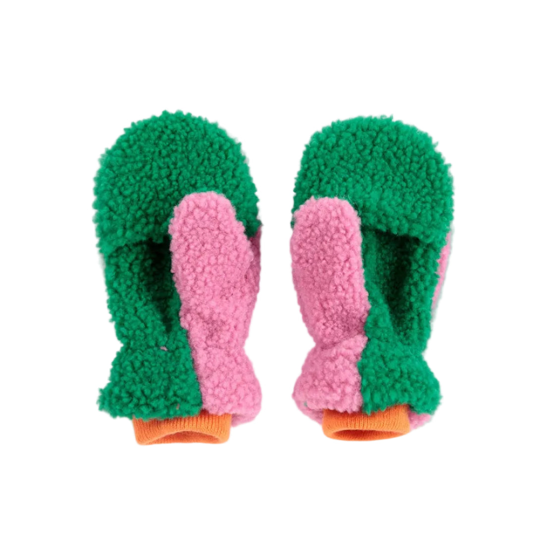 Green/Pink Color Block Sheepskin Mittens