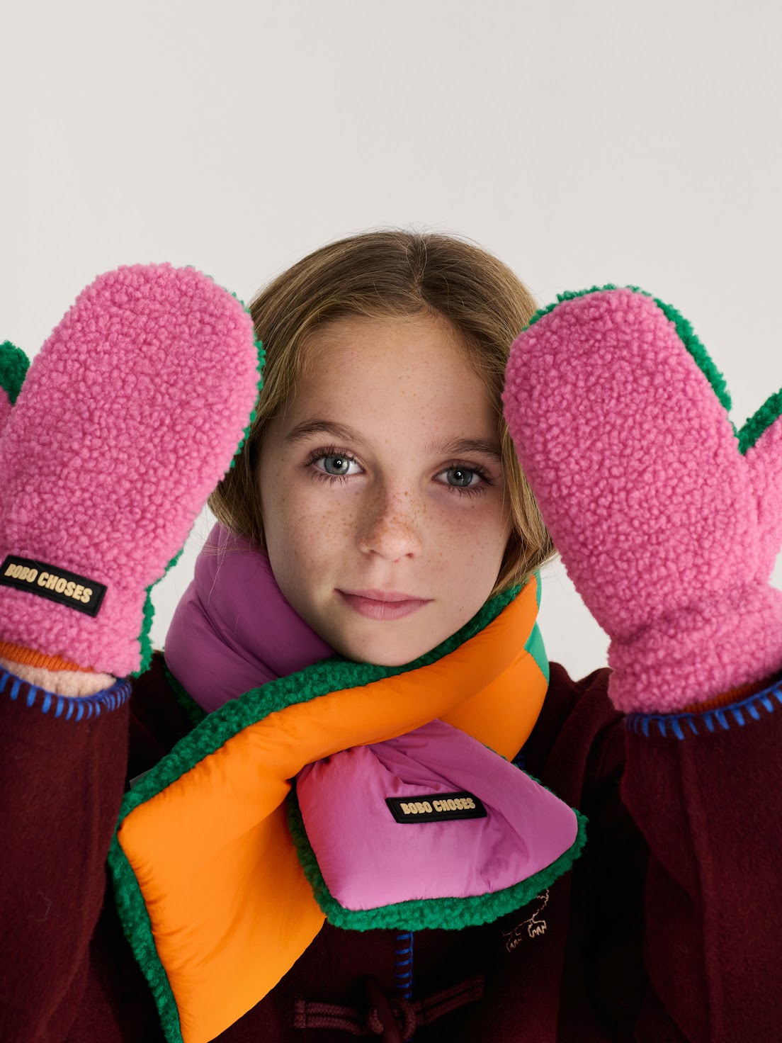 Green/Pink Color Block Sheepskin Mittens
