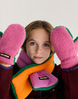 Green/Pink Color Block Sheepskin Mittens