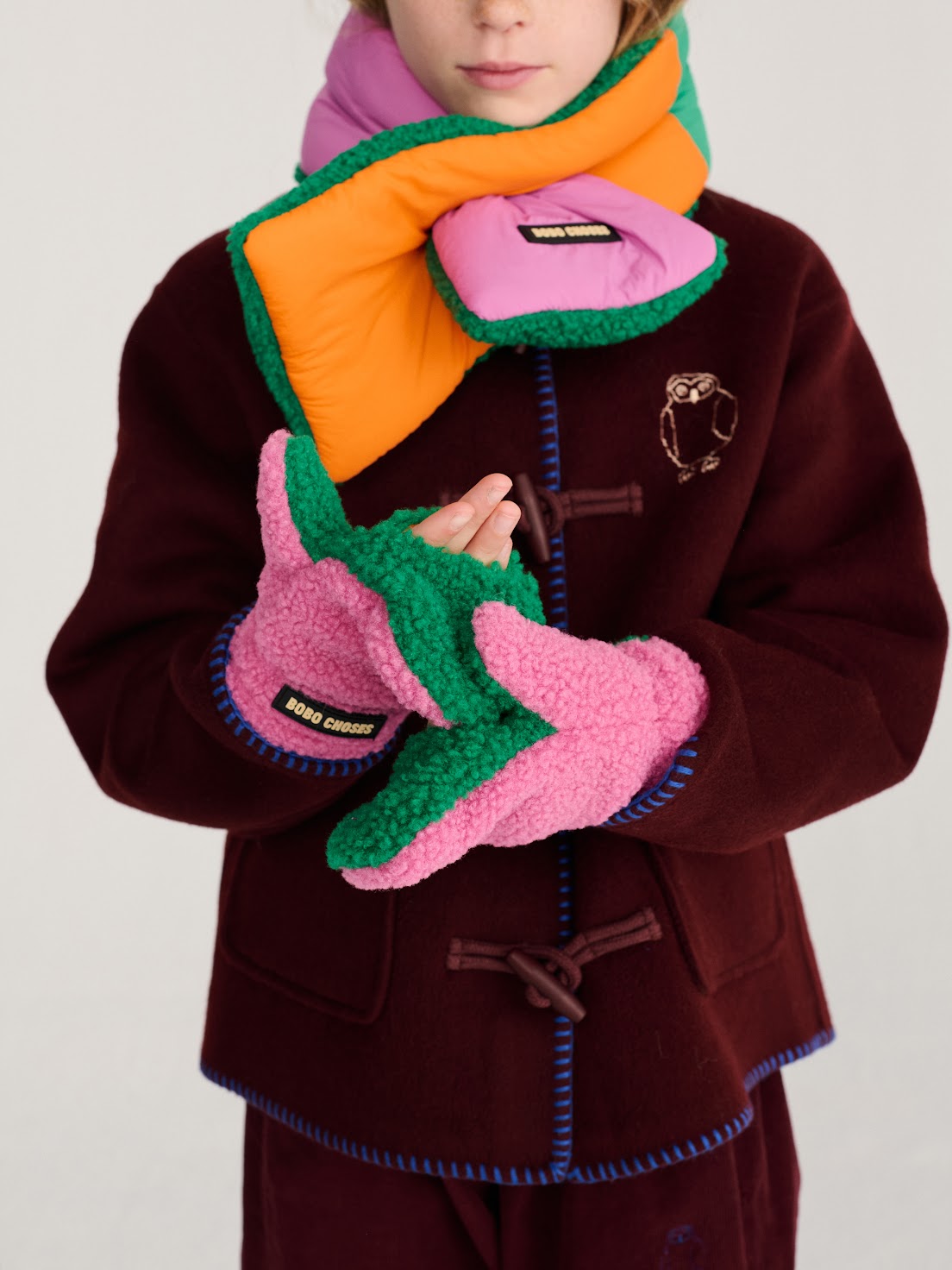 Green/Pink Color Block Sheepskin Mittens