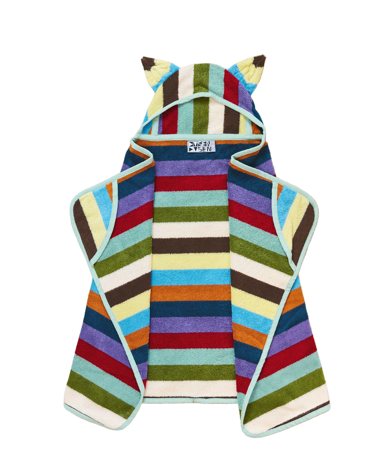 Colorful striped baby robe with a hood.
