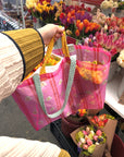 Floral Stripe Mesh Market Bag