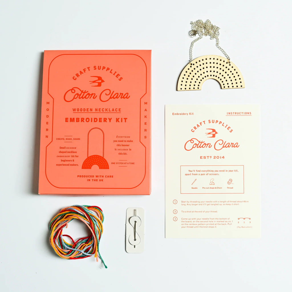 Wooden Rainbow Necklace Embroidery Kit by Cotton Clara