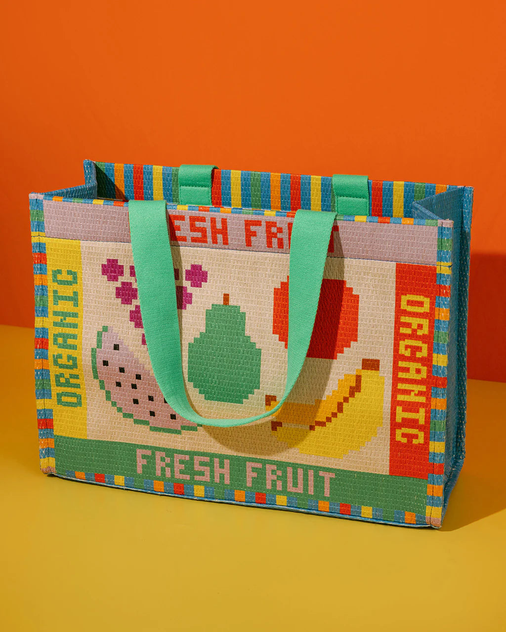 Fruit Tiles Rattan Market Bag