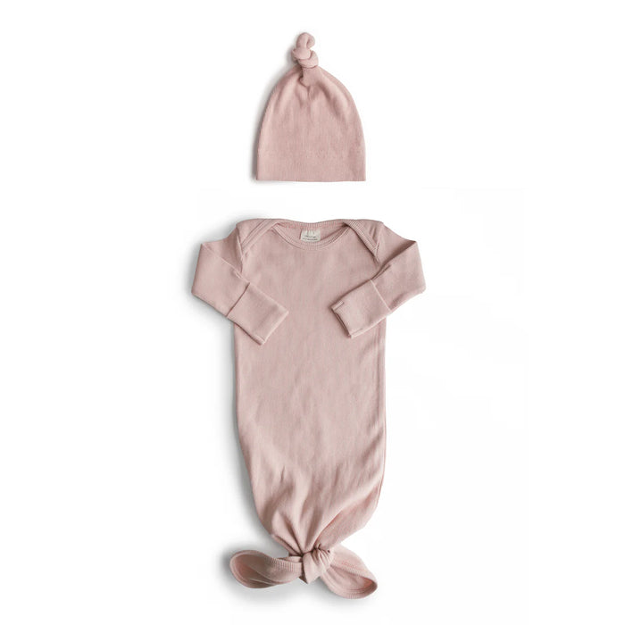 Ribbed Knotted Baby Gown + Beanie Set by Mushie