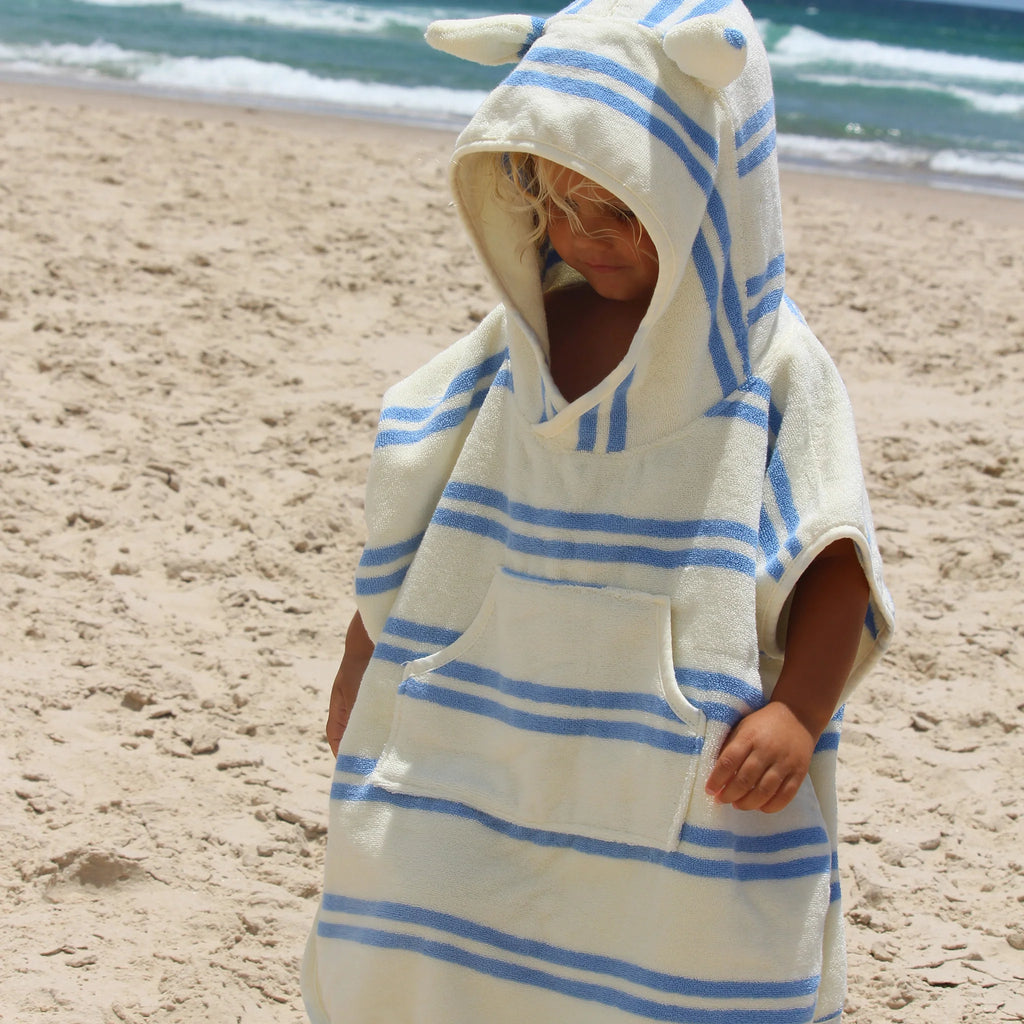 Kids Hooded Towel - Sid the Seagull Blue Stripe by SUNNYLiFE