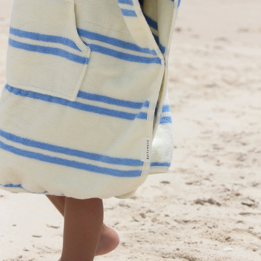 Kids Hooded Towel - Sid the Seagull Blue Stripe by SUNNYLiFE