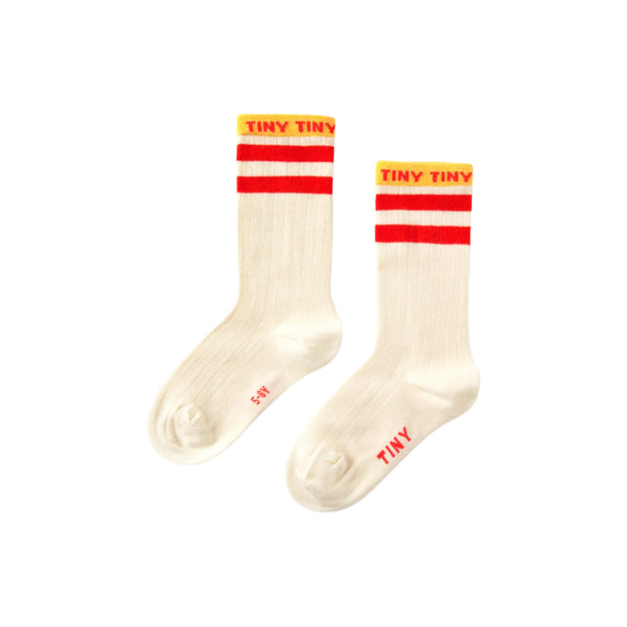 SALE Tiny Medium Stripe Kid Socks - Cream & Red by Tinycottons