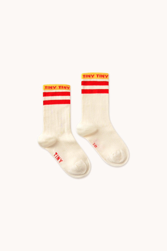 Tiny Medium Stripe Kid Socks - Cream & Red by Tinycottons