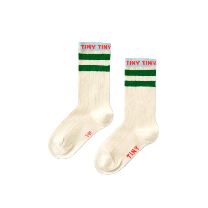 SALE Tiny Medium Stripe Kid Socks - Cream & Emerald by Tinycottons