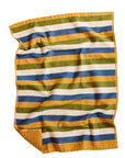 Green, white, yellow, and navy blue striped dish towel