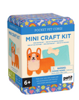 Mini craft kit packaging with dog illustration on a white background