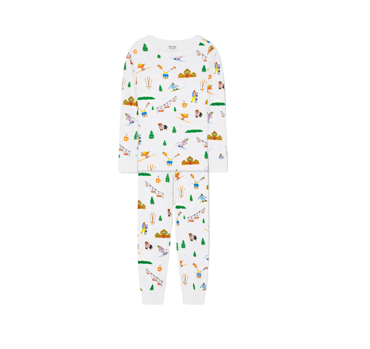 Children&#39;s pajama set with colorful pattern on a white background