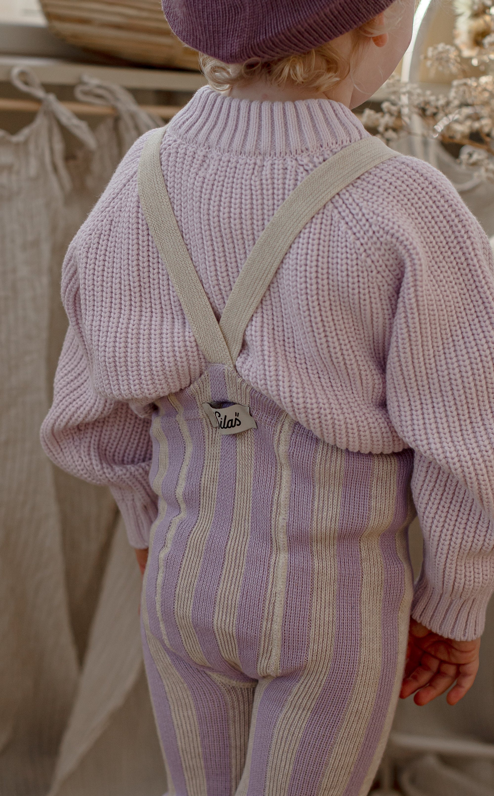 Lavender x Cream Stripe Footless Tights