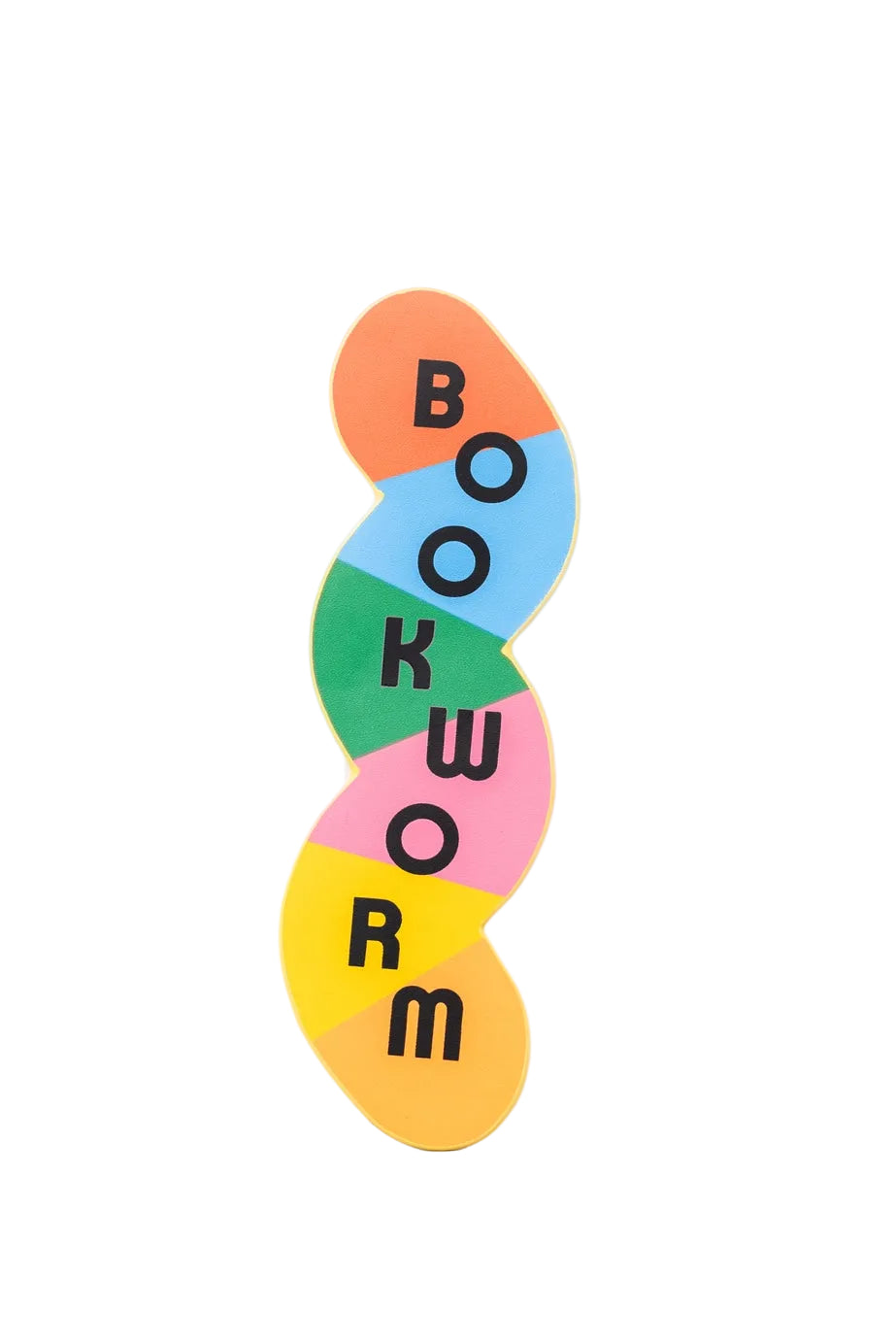 Colorful wooden bookmark with 'BOOKWORM' text on a light gray background