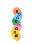Colorful wooden bookmark with 'BOOKWORM' text on a light gray background