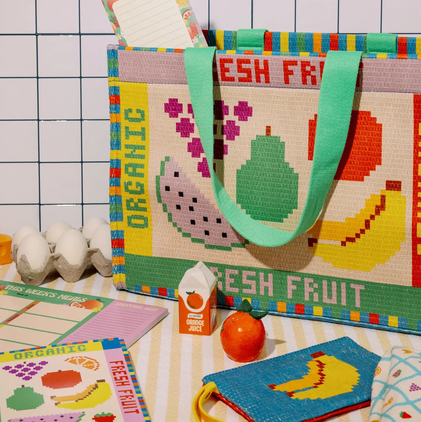 Fruit Tiles Rattan Pouch
