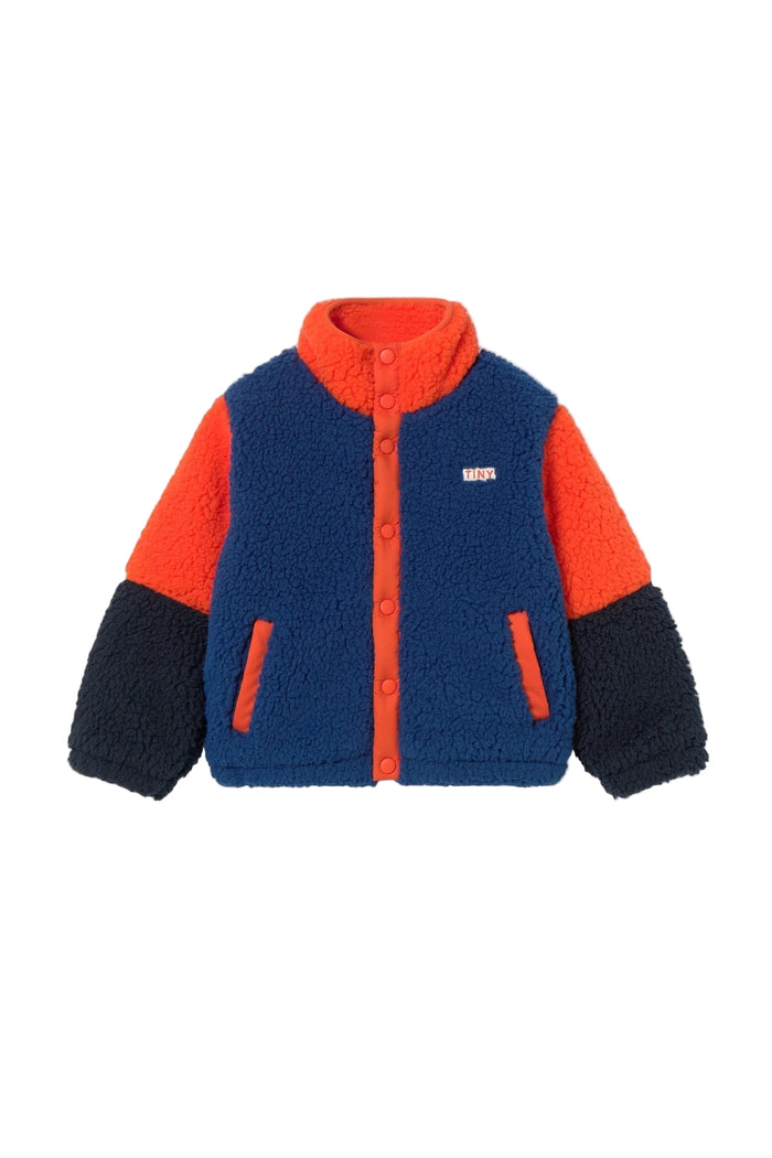 Color Block Polar Sherpa Jacket - Red/Navy by Tinycottons