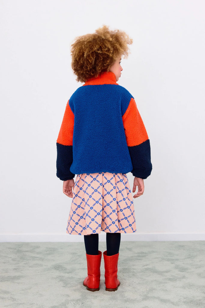 Color Block Polar Sherpa Jacket - Red/Navy by Tinycottons